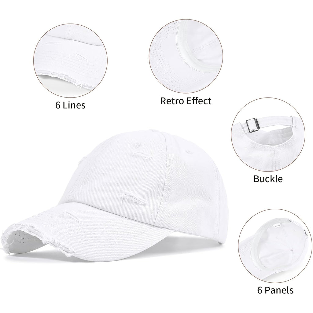 Baseball Cap Women Men Vintage Washed Distressed Hats Adjusted Cotton Dad Hat Adjustable Trucker Headwear White