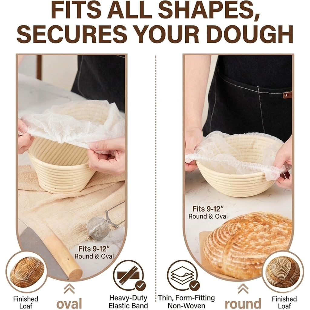 100 Pcs Banneton Liner,Banneton Bread Proofing Basket Non Woven Liners Non-Stick Dough,Bread Proofing Cover,Elastic Banneton Basket Liner For Prevents Dough From Sticking To Basket