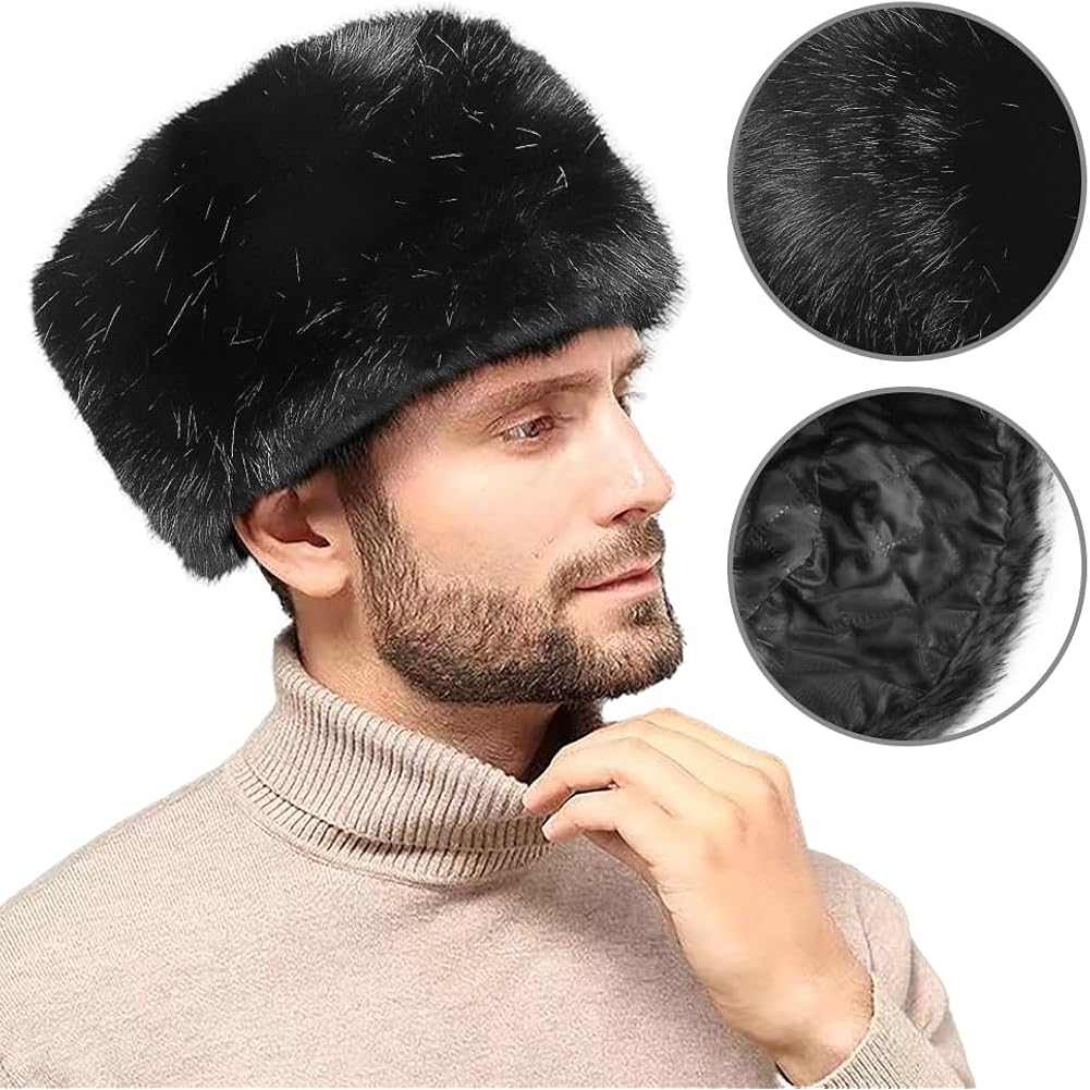Unisex Russian Ushanka Cossack Trapper Hat Faux Rabbit Fur Trooper Hat Fuzzy Furry Hunting Cap Winter Outdoor Warm Skiing Cap