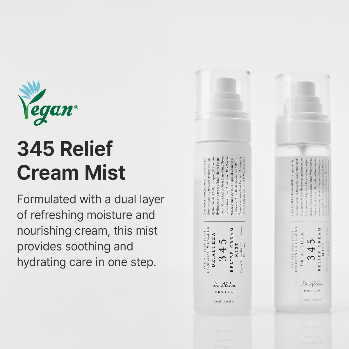 Dr.Althea 345 Relief Cream Mist | Hyaluronic Acid & Panthenol For Hydration And Calming Skin Irritation | Milky Facial Mist Spray Before Makeup And Travel Essential | Vegan Korean Skincare, 3.38 Fl Oz