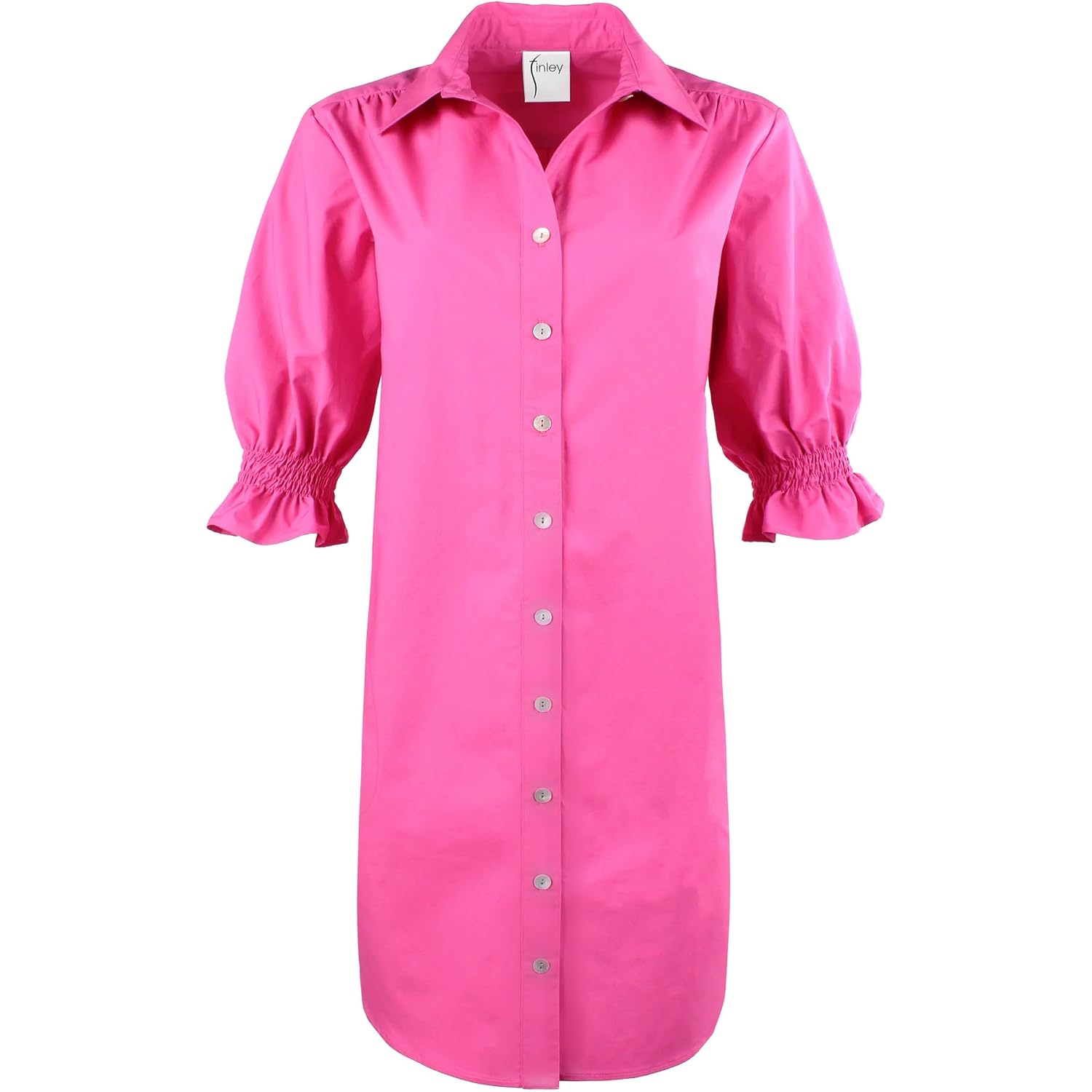 Finley Miller Dress, Women'S Shirt Dress With Collared Neck, Button Closure, Puff Sleeves, Polyester Blend