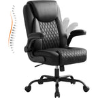 Gtplayer Leather Office Chair, Home Desk Chair With Flip-Up Arms And Ergonomic Back - Comfy Heavy Duty Executive Chair For Home Office Gaming, Black