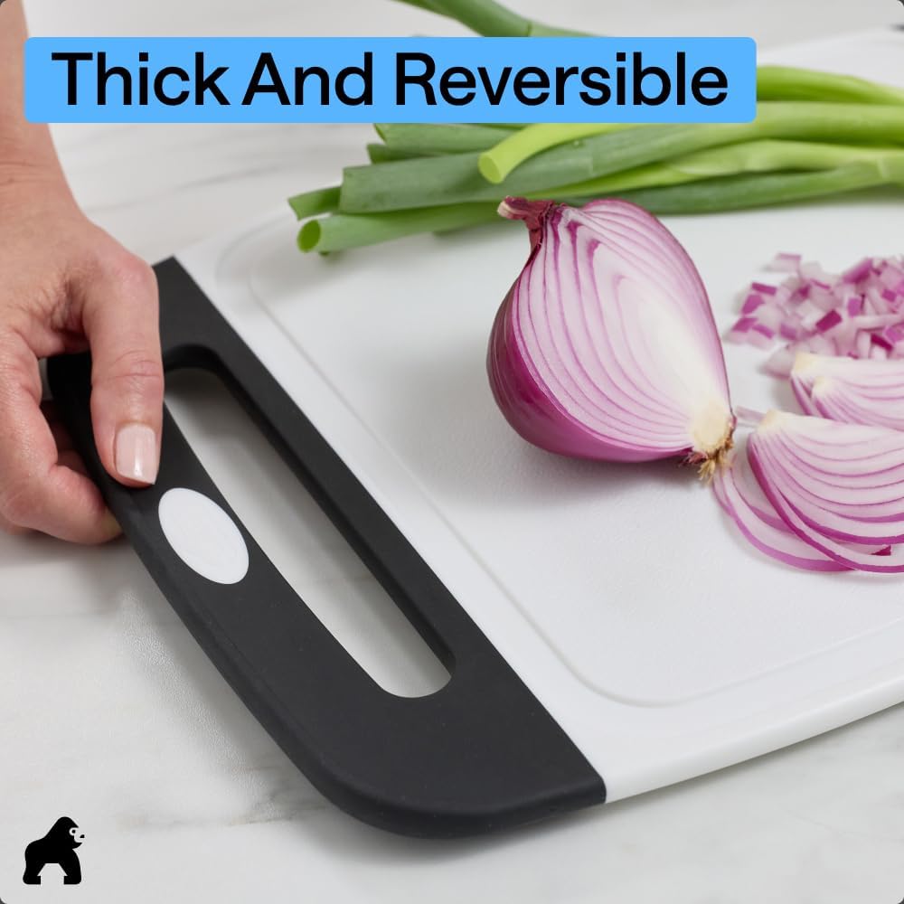 Gorilla Grip Bpa-Free Reversible Kitchen Cutting Board Set Of 3, Us Designed, Nonporous, Juice Grooves Catch Liquid, Slip Resistant Border, Dishwasher Safe, Durable Large Food Chopping Boards, Black