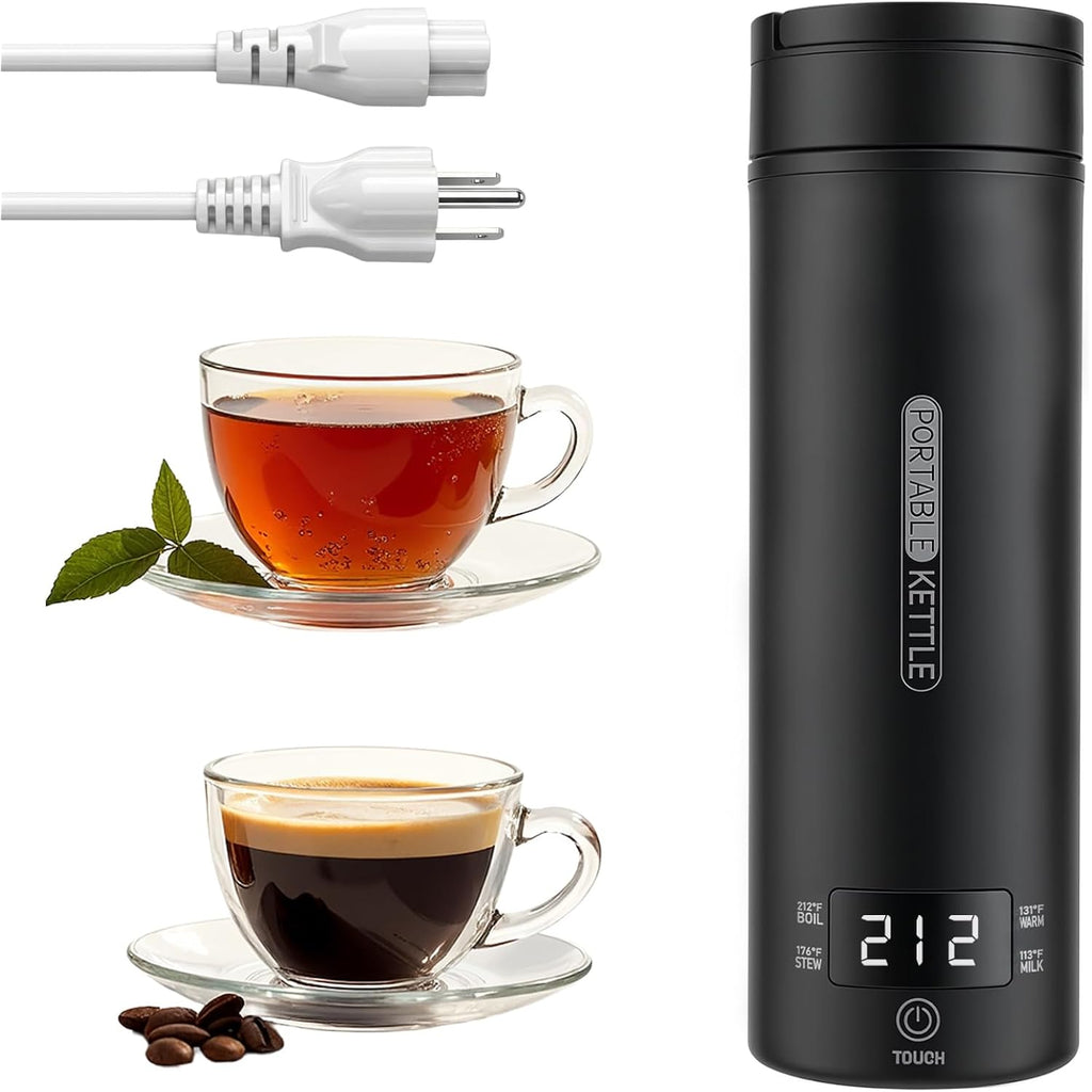 Portable Electric Kettle （120V）, Travel Tea Kettle, 316 Stainless Steel Premium Liner, 4-Speed Temperature Adjustment With Auto Shut-Off And Boil-Off Protection Black