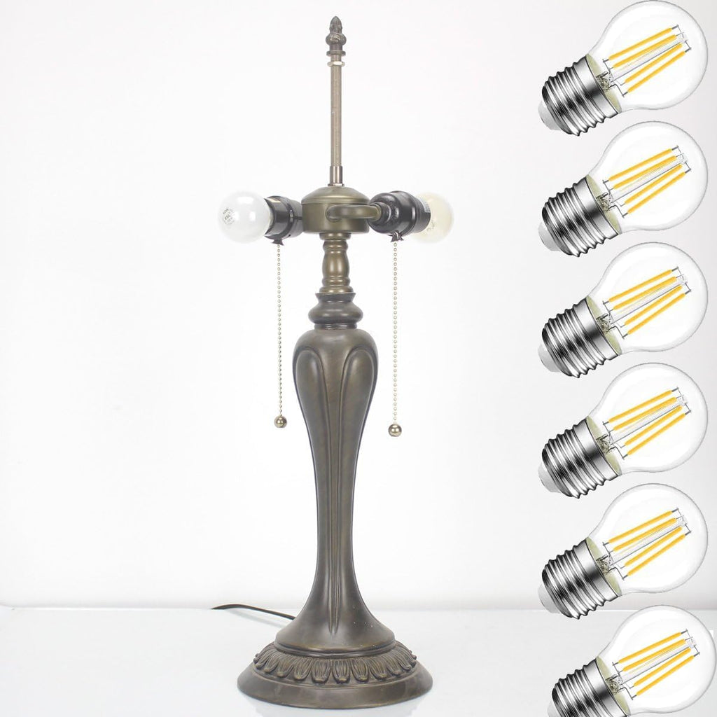 Werfactory Table Lamp Base Replacement Only With 6 Pcs Bulb, Wide 6.5 Height 24 Inch, Fit For 12, 14, 16, 18 Inch Tiffany Style Stained Glass Lampshade, Dark Bronze Finish, Resin, Pull Chain Switch