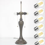 Werfactory Table Lamp Base Replacement Only With 6 Pcs Bulb, Wide 6.5 Height 24 Inch, Fit For 12, 14, 16, 18 Inch Tiffany Style Stained Glass Lampshade, Dark Bronze Finish, Resin, Pull Chain Switch