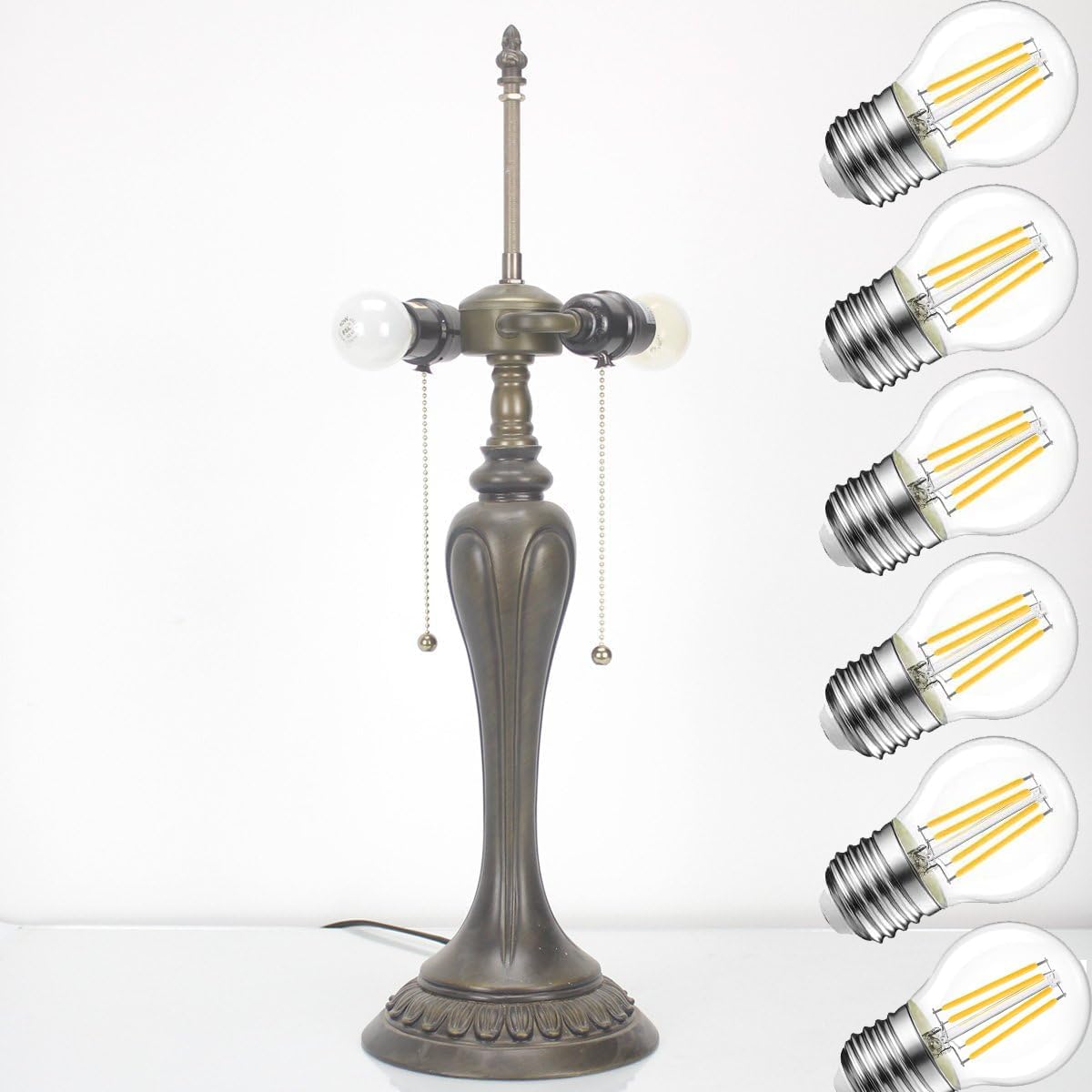 Werfactory Table Lamp Base Replacement Only With 6 Pcs Bulb, Wide 6.5 Height 24 Inch, Fit For 12, 14, 16, 18 Inch Tiffany Style Stained Glass Lampshade, Dark Bronze Finish, Resin, Pull Chain Switch