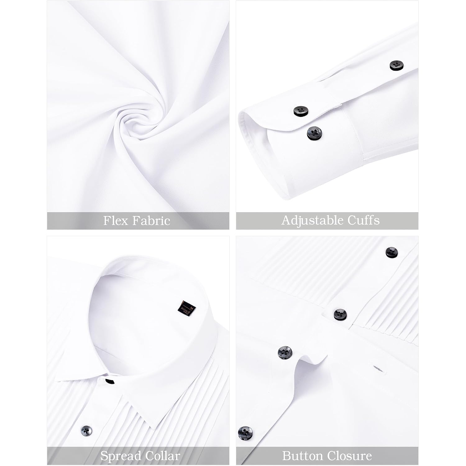 J.Ver Men'S Tuxedo Shirt Formal Dress Shirt Pleated Long Sleeve Button Down Shirts For Prom Party Wedding
