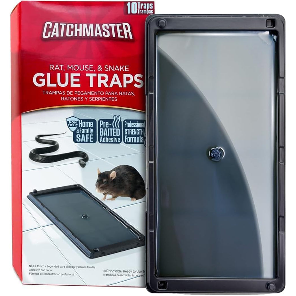 Catchmaster Rat, Snake And Mouse Traps 10Pk, Large Bulk Glue Rat Traps For Home, Adhesive Plastic Tray For Inside House, Snake, Mice, & Spider Catcher, Pest Control For House & Garage