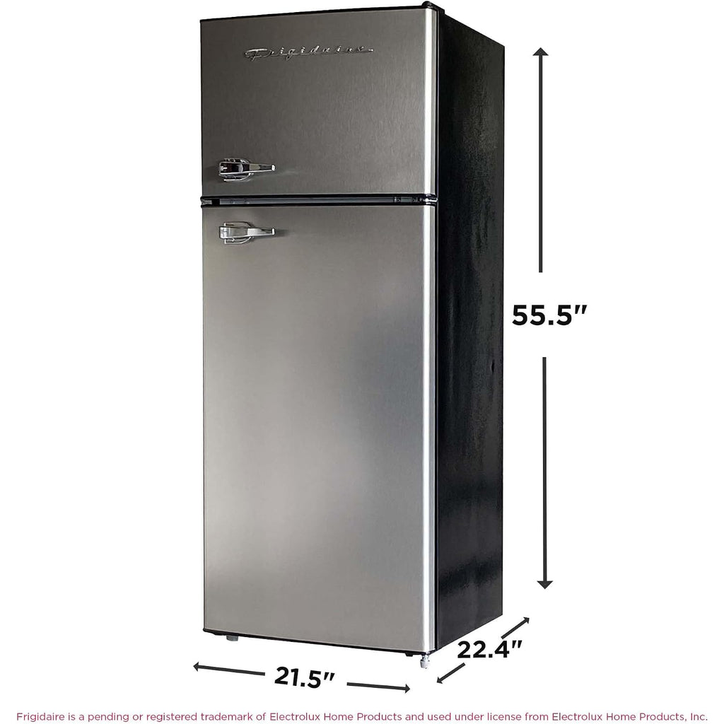 Frigidaire, 2 Door Apartment Size Refrigerator/Freezer Combo, 7.5 Cu Ft, Platinum Series, Stainless, 23" D X 21.5" W X 55.5" H