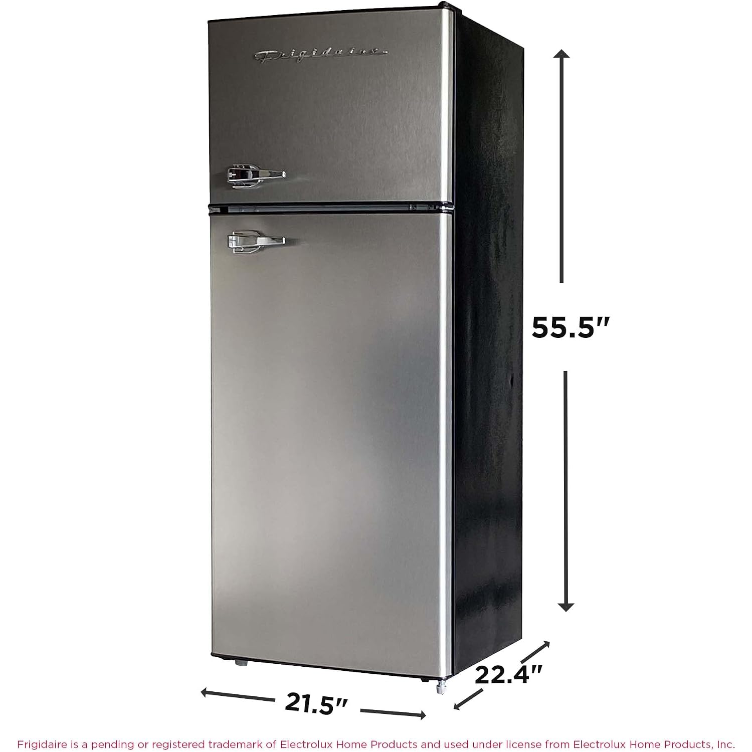 Frigidaire, 2 Door Apartment Size Refrigerator/Freezer Combo, 7.5 Cu Ft, Platinum Series, Stainless, 23" D X 21.5" W X 55.5" H