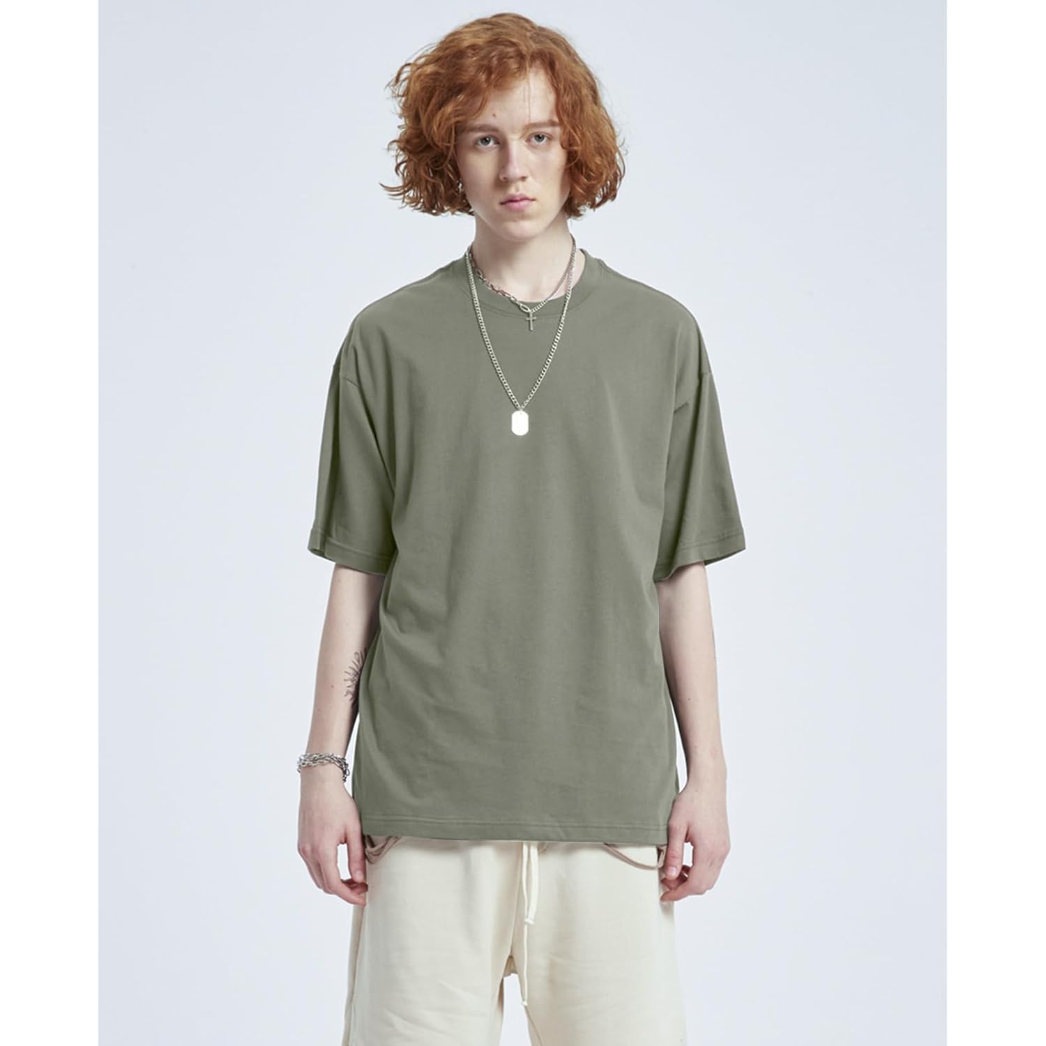 Mens Oversized T-Shirts Fashion Loose Fit Crewneck Tshirt Streetwear Heavyweight Short Sleeve Gym Workout Tops