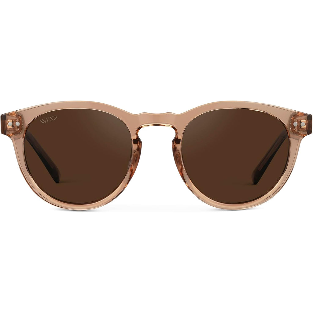 WearMe Pro Round Polarized Sunglasses for Women - Retro Classic UV400 Protection for Driving & Everyday Wear Light Crystal Brown / Brown Lens