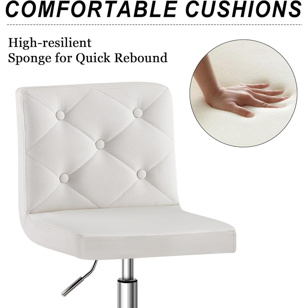Vecelo Pu Leather Mid-Back Armless Vanity Chair Adjustable Height 360° Rolling Swivel For Home Office Work, White