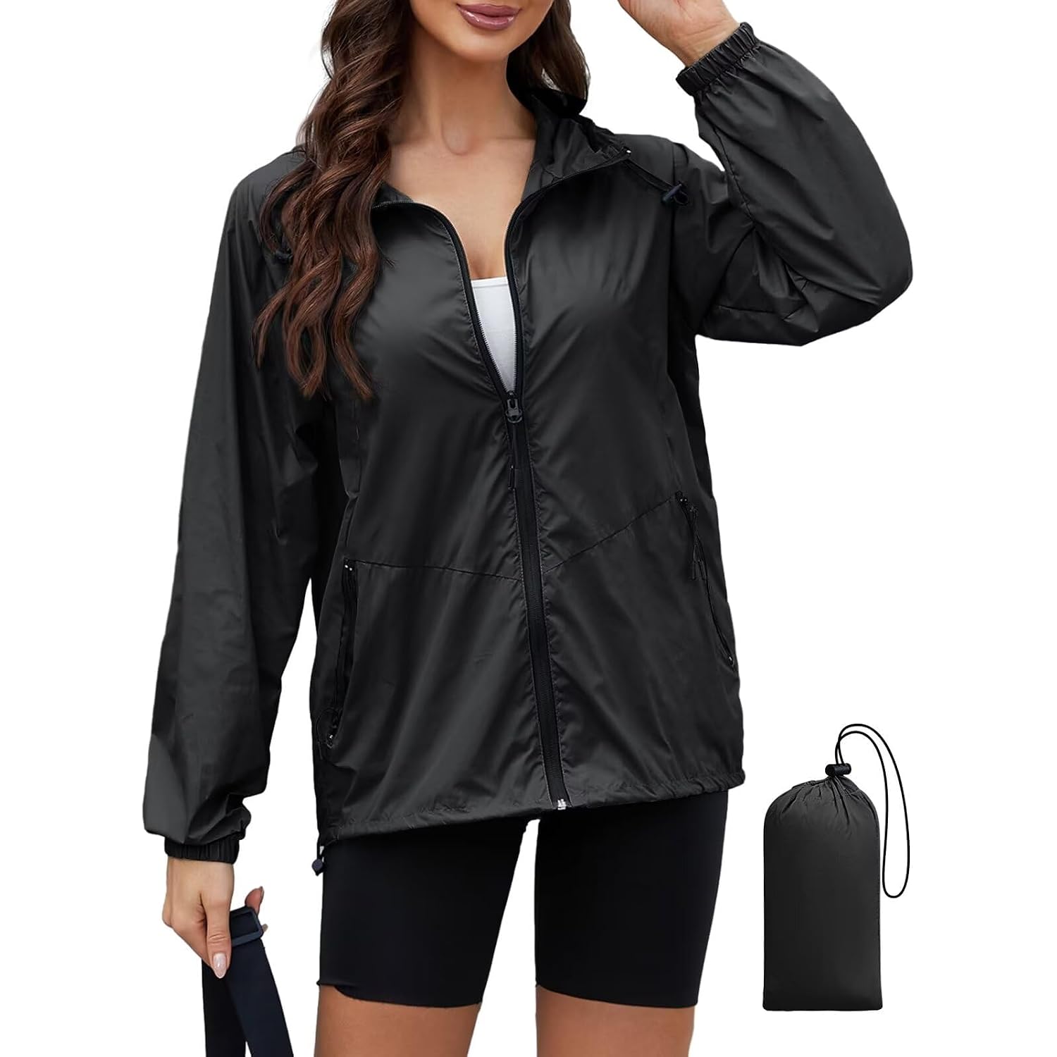 Lightweight Rain Jacket Women Packable Wind Breaker Light Rain Jacket Women Waterproof Travel Raincoat S-Xxl
