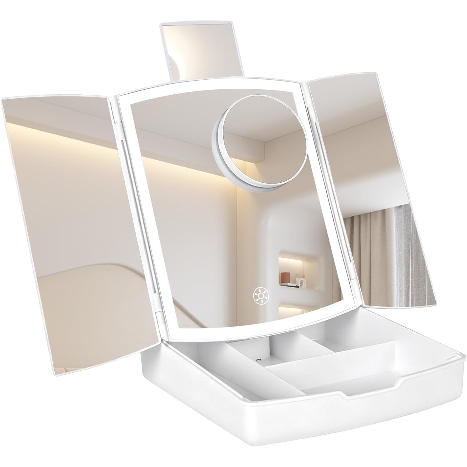 Makeup Mirror With Lights, Tri-Fold Vanity Mirror, 3 Colors, 5X/10X