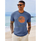 Runcati Mens Short Sleeve T-Shirts Graphic Crew Neck Casual Shirt Summer Beach Palm Tree Printed Vintage Hawaiian Tees