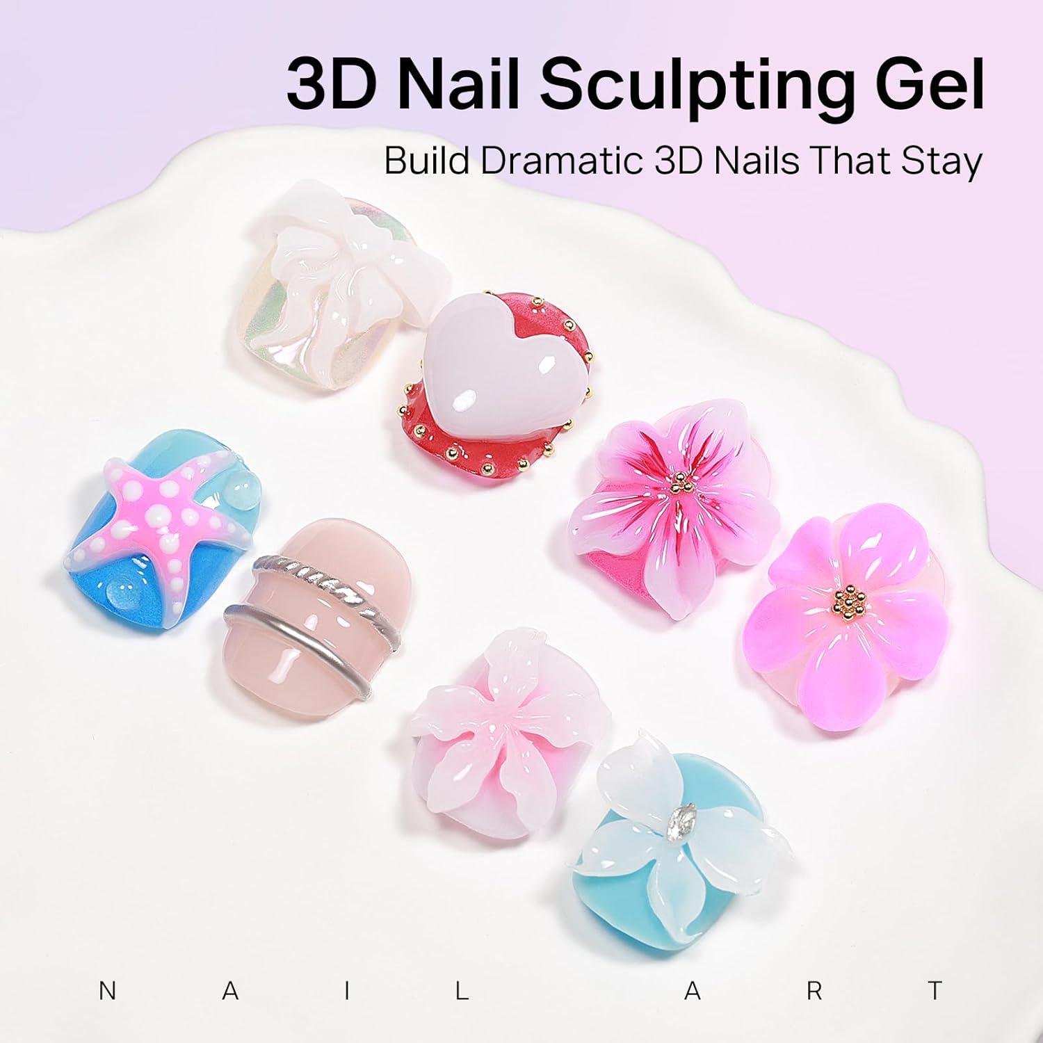 MIZHSE White 3D Gel Nail Art 30g Sculpting Gel Non-Sticky Molding Gels for Nails Solid U V LED Soak Off Gels Polish with Nail Art Pen Rub Chrome Powder Nail Design Home Manicure