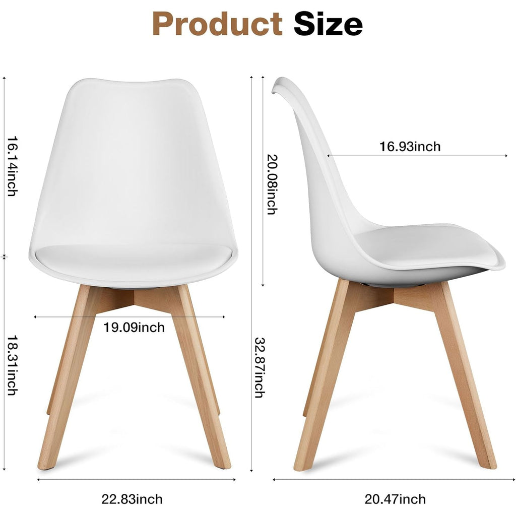 Olixis Dining Chairs Set Of 4, Mid Century Modern Accent Chairs With Curved Backrest And Wood Legs, Pu Leather Upholstered Kitchen Side Chair For Living Room, Bedroom, Outdoor Patio, White