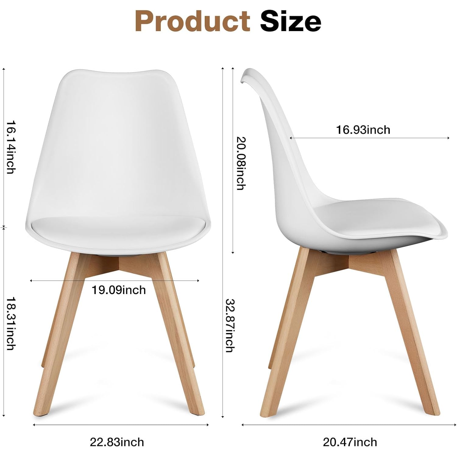 Olixis Dining Chairs Set Of 4, Mid Century Modern Accent Chairs With Curved Backrest And Wood Legs, Pu Leather Upholstered Kitchen Side Chair For Living Room, Bedroom, Outdoor Patio, White