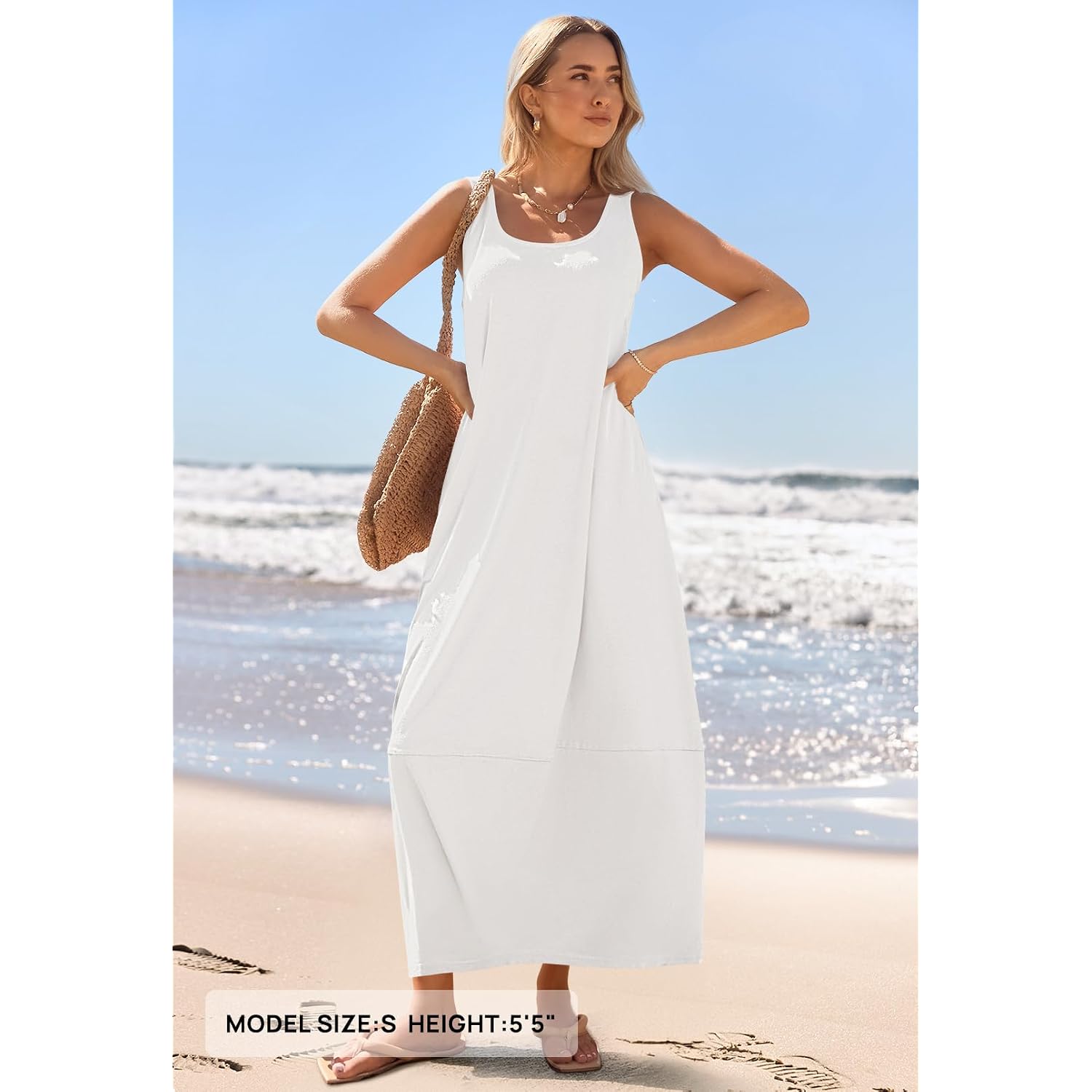 Merokeety Women'S Boho Maxi Sundress 2026 Summer Beach Dress Scoop Neck Sleeveless Loose Tank Dress