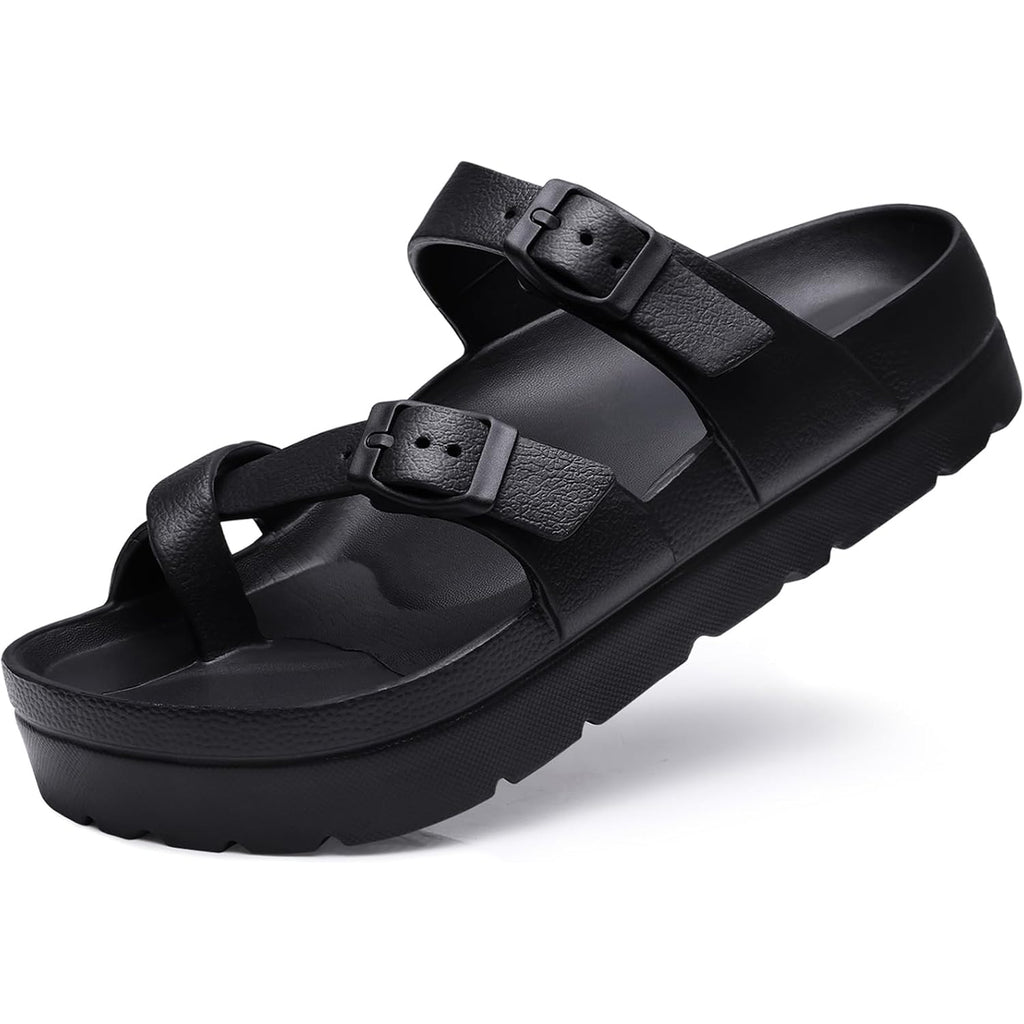 Goosecret Women'S Platform Sandals With Arch Support Comfortable Foam Slides Summer Beach Sandals With Adjustable Buckle