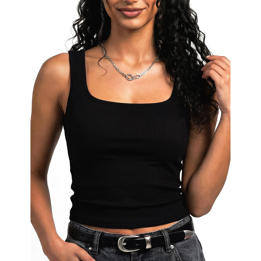 Women's 2 Pack Summer Square Neck Tank Tops Workout Cropped Ribbed Summer Camisole Sleeveless Clothes 2025