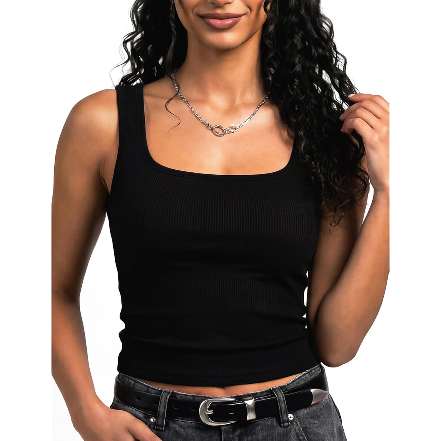 Women's 2 Pack Summer Square Neck Tank Tops Workout Cropped Ribbed Summer Camisole Sleeveless Clothes 2025