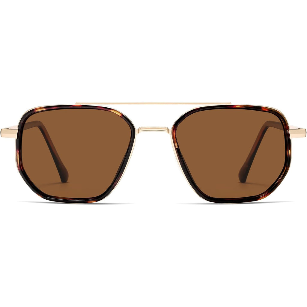 SOJOS Retro Polarized Aviator Sunglasses for Women Men Square Shades Tangle Free UV400 Protection Running Fishing SJ2754 Demi&gold