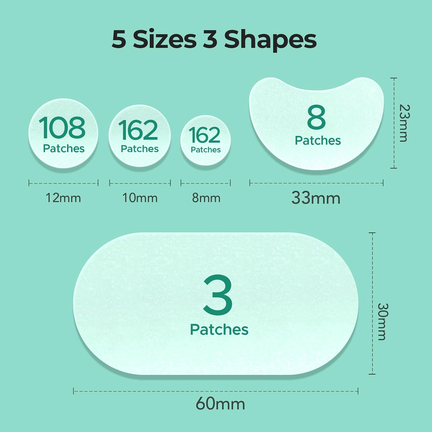 Tktk 443 Count Pimple Patches For Face, Hydrocolloid Acne Patch Bulk, Acne Stickers For Covering Cheeks, Forehead, Chin Blemishes Zit Breakouts For All Skin Types (Dots, Strip, Contoured 5 Sizes)