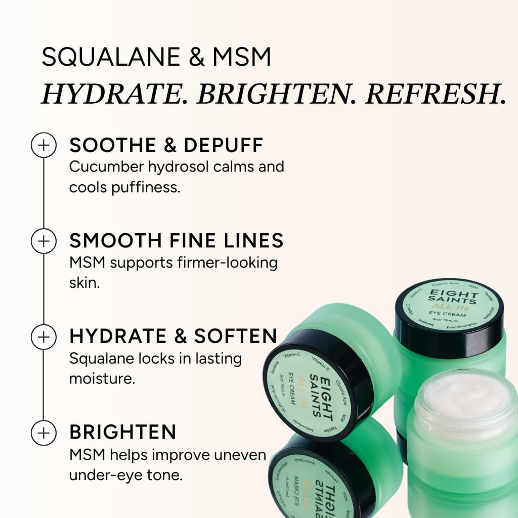 Eight Saints Skin Care All In Eye Cream, Anti Aging Eye Cream To Reduce Puffiness, Wrinkles, & Eye Bags, Dark Circles Eye Treatment, With Hyaluronic Acid, Vitamin C, & Peptides, 0.5 Ounces