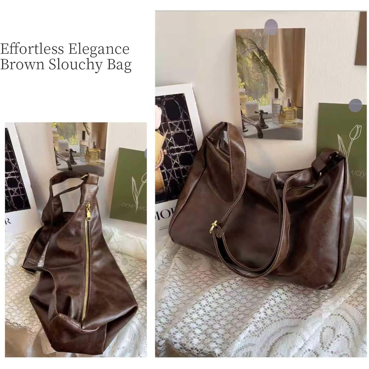 celestina Hobo Bags for Women, Ultra Soft Foldable Vegan Leather Shoulder Handbag, Stylish Slouchy Tote Purses