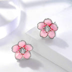 Pink Flower Earrings for Women, 925 Sterling Silver Stud Earrings, Cute Plumeria Earrings For Women, Cherry Blossom Hypoallergenic Stud