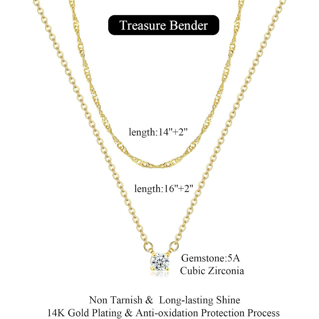 Dainty Gold Necklace for Women Non Tarnish Layered 14k Diamond Pendant Charm Gold Plated Necklaces CZ Trendy Zirconia Chain Choker Necklace Stack Gold Jewelry for Women Birthday Gift