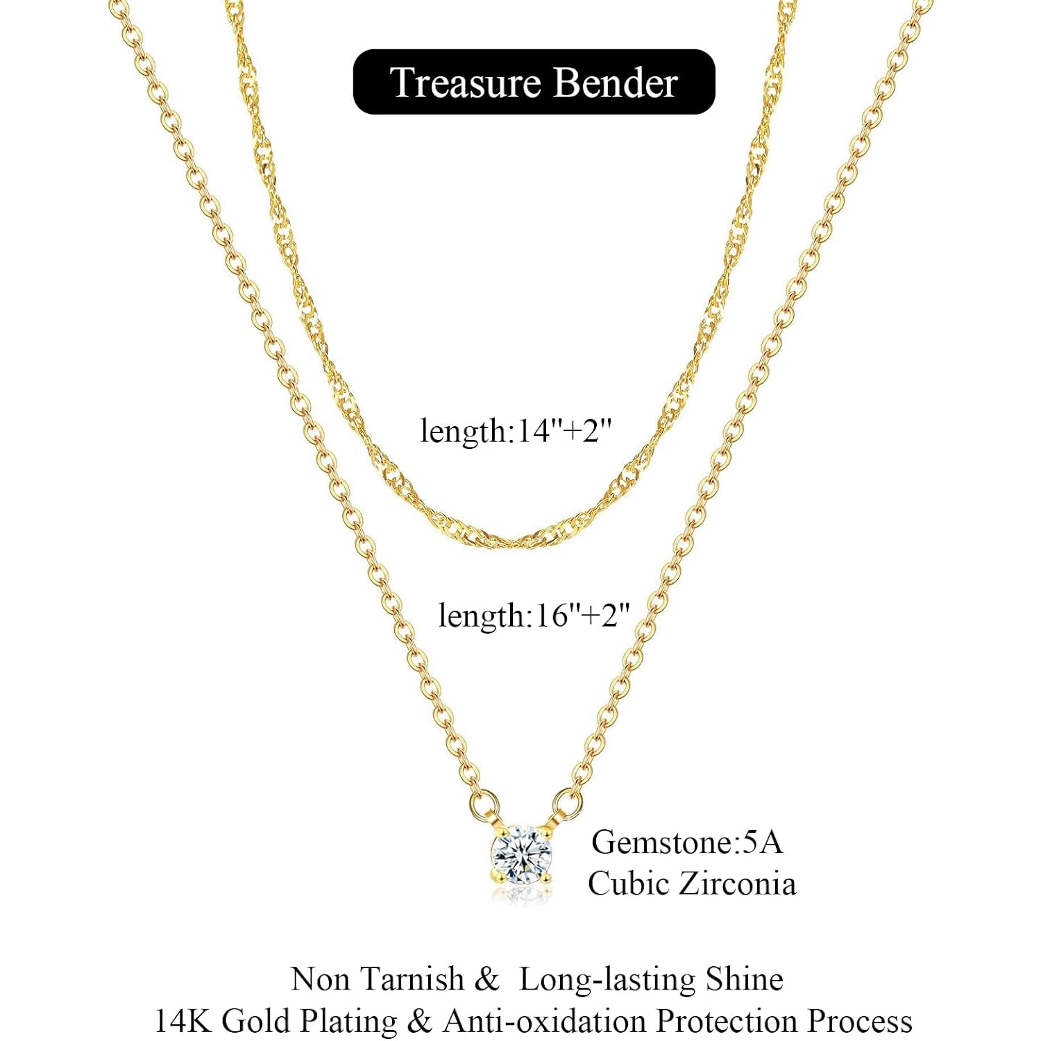 Dainty Gold Necklace for Women Non Tarnish Layered 14k Diamond Pendant Charm Gold Plated Necklaces CZ Trendy Zirconia Chain Choker Necklace Stack Gold Jewelry for Women Birthday Gift