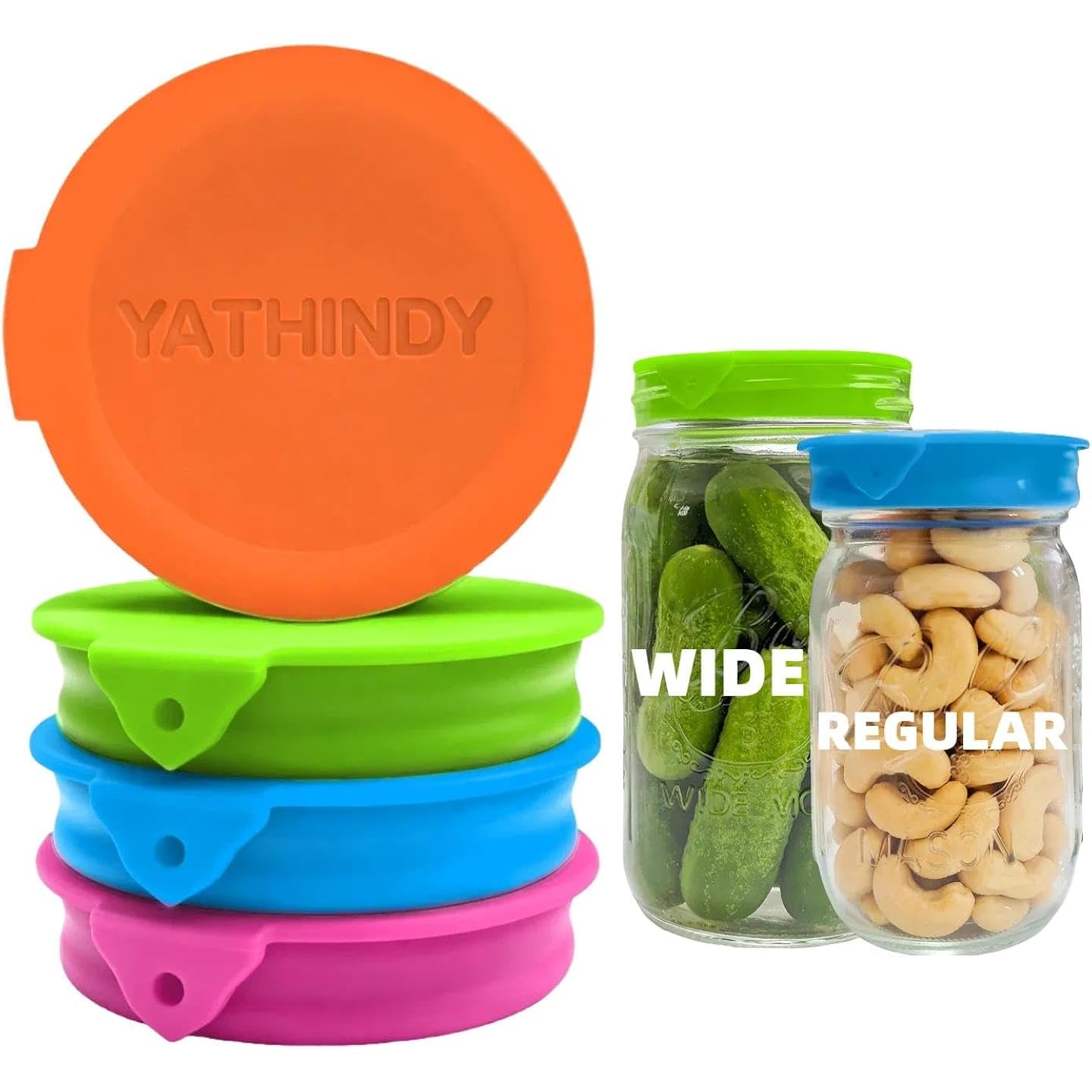 Original Creator-4 Pack Silicone Mason Jar Lids For Ball, Kerr And More,Fit Regular Mouth & Wide Mouth Storage Caps For Mason/Canning Jars,Leak-Proof,Dishwasher Safe(Single-Color)