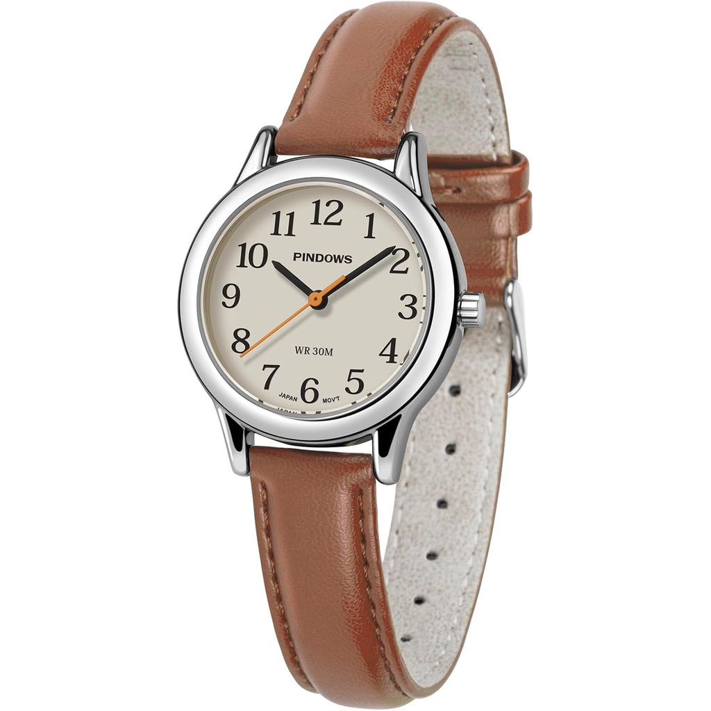 Pindows Minimalist Watches For Women, Gold-Tone Case With Black Leather Strap, Fashionable, Everyday Elegant Quartz Analog Dress Watch