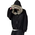 Crop Winter Coats Teen Y2K Zip Up Hoodie Fur Jackets 2000S Streetwear Emo Grunge Streetwear