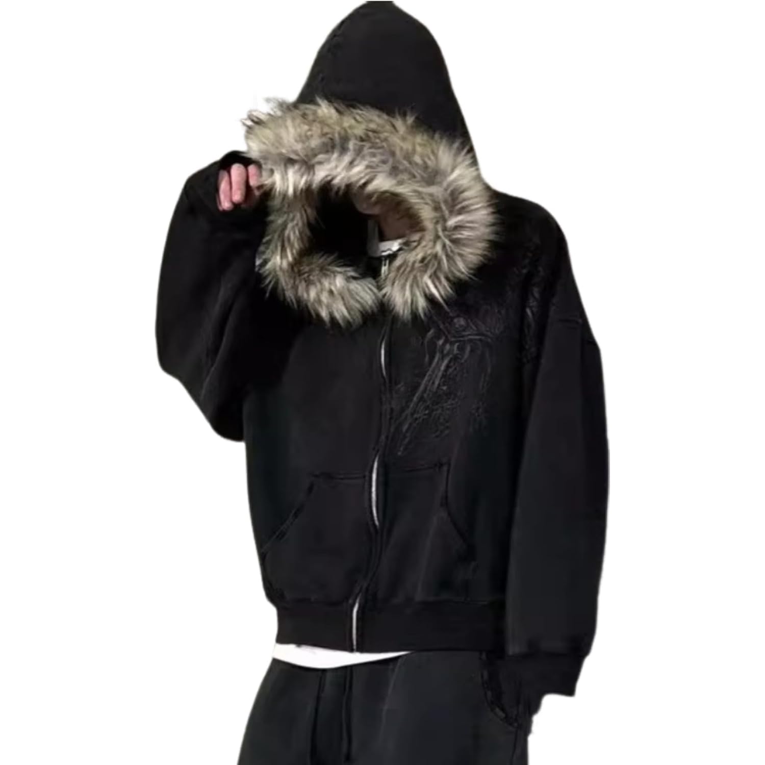 Crop Winter Coats Teen Y2K Zip Up Hoodie Fur Jackets 2000S Streetwear Emo Grunge Streetwear
