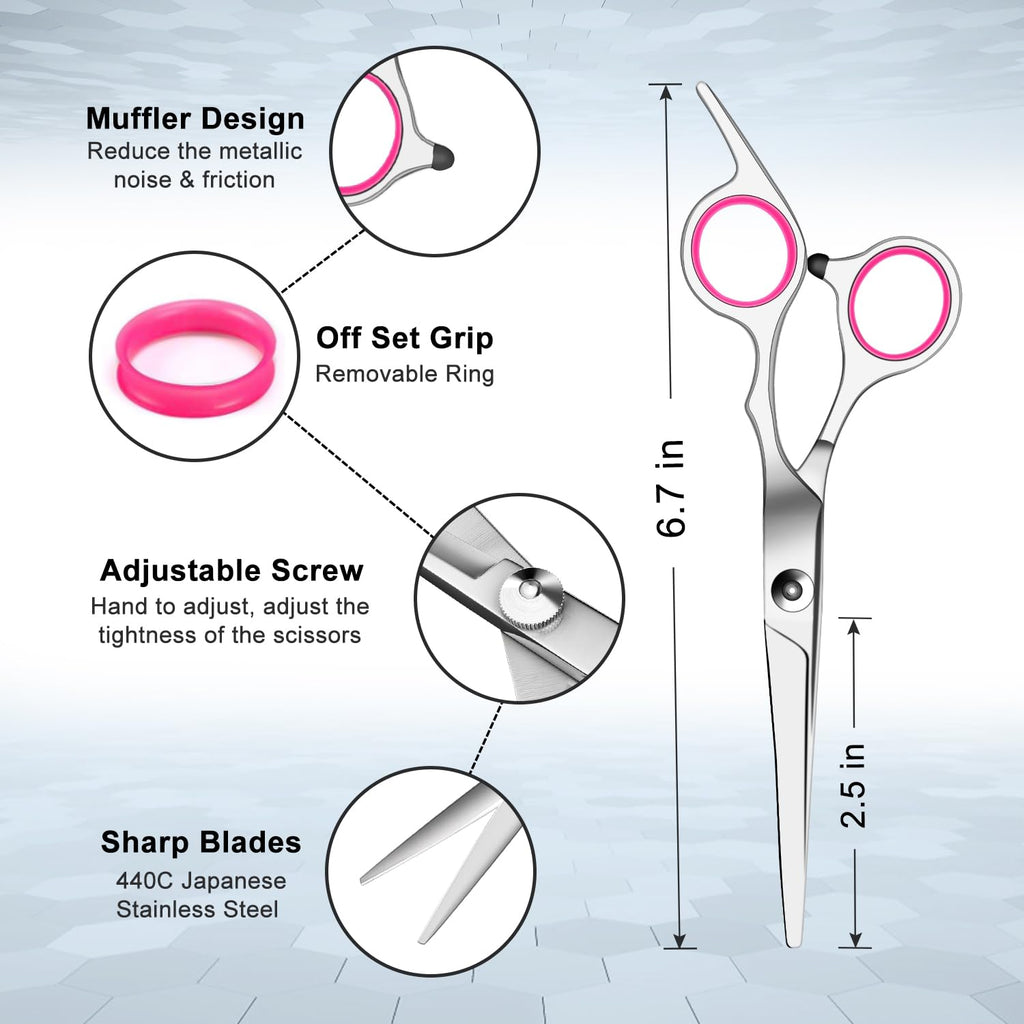 9 Pcs Hair Cutting Scissors Thinning Shears Kit, Professional Haircut Scissors Set, Barber Hairdressing Texturizing Shears Tools For Salon Home Men Women Kids Adults Pet