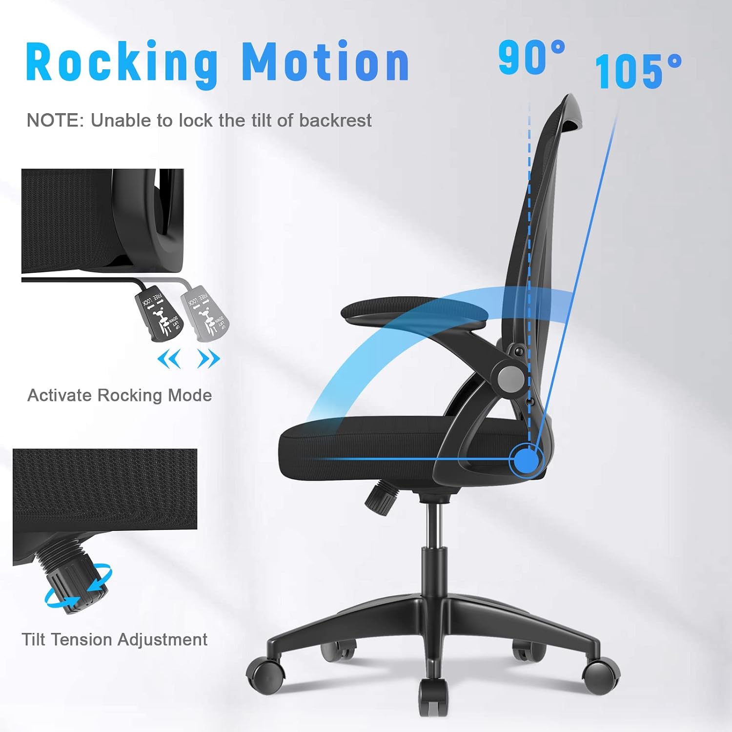 Naspaluro Home Office Desk Chair Mid Back With Adjustable Height Dark Black