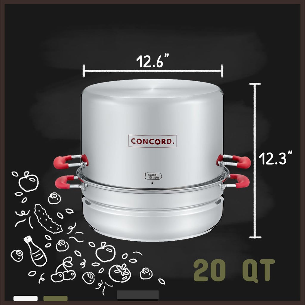 Concord Stainless Steel Turbo Steam Canner Canning Steamer Pot Set. Includes Canning Rack And Mason Jars (Induction Compatible).