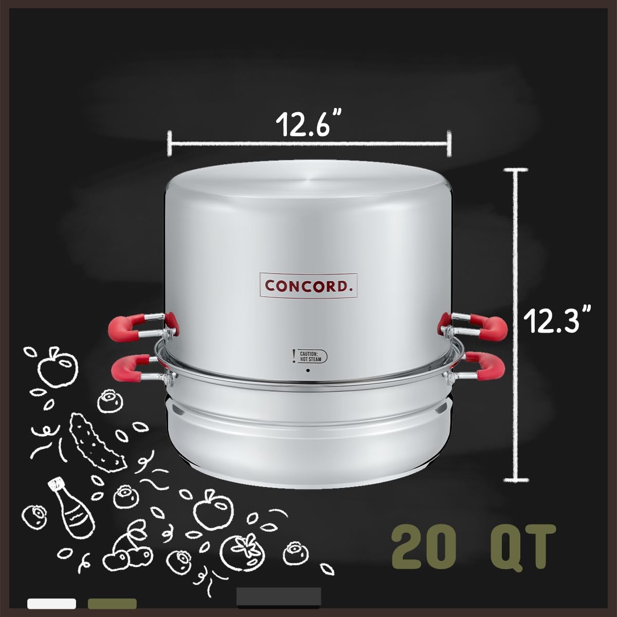 Concord Stainless Steel Turbo Steam Canner Canning Steamer Pot Set. Includes Canning Rack And Mason Jars (Induction Compatible).