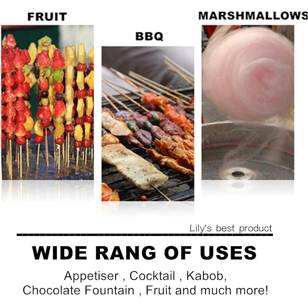 Hopelf 6" Natural Bamboo Skewers For Bbq，Appetiser，Fruit，Cocktail，Kabob，Chocolate Fountain，Grilling，Barbecue，Kitchen，Crafting And Party. Φ=4Mm, More Size Choices 8"/10"/12"/14"/16"/30"(100 Pcs)
