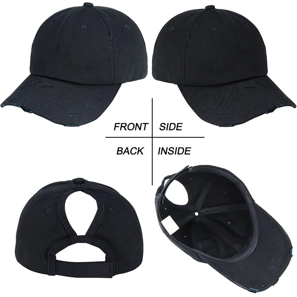 Eohak Ponytail Baseball Hat Distressed Retro Washed Womens Twill