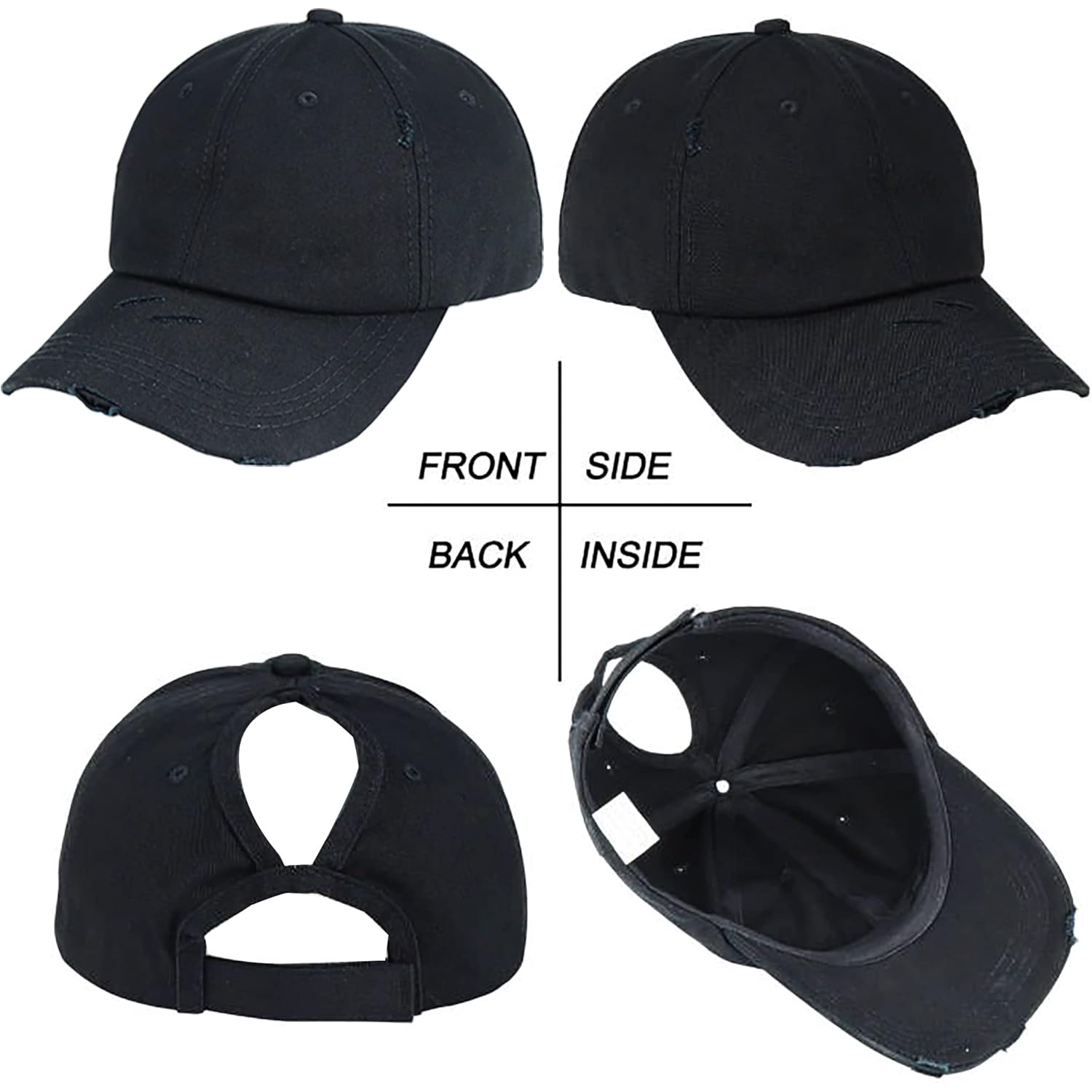 Eohak Ponytail Baseball Hat Distressed Retro Washed Womens Twill