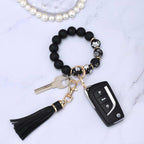 BAOSIWA Silicone Beaded Bracelet Keychain Wristlet Key Ring Bangle Chains for Women with Leather Tassel