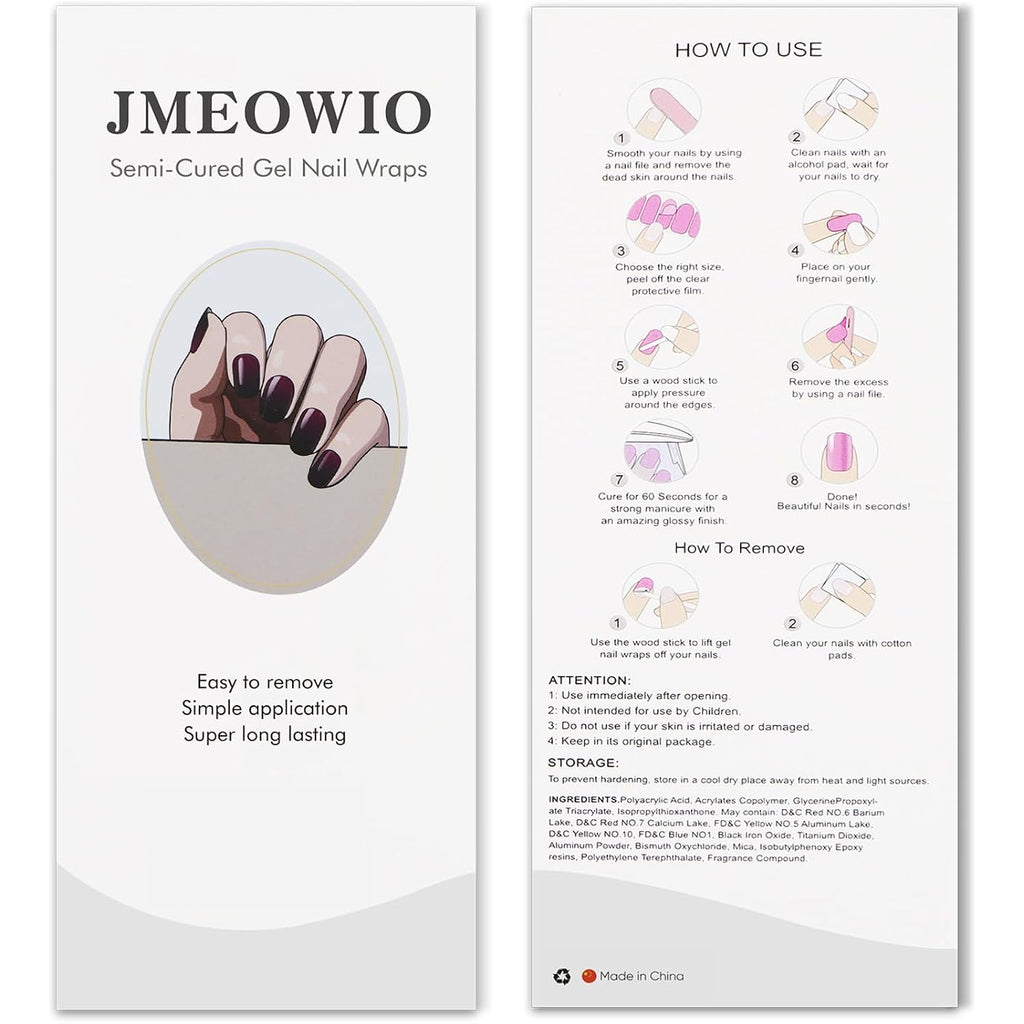 JMEOWIO Gel Nail Stickers Gradient Semi Cured Gel Nail Strips Wraps UV/LED Nails Art Design Decoration Accessories