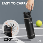 Insulated Water Bottle With Silicone Boot (36Hrs Cold/18Hrs Hot) - Diy Stickers, Leakproof, Bpa Free, Black, 24 Oz [2-In-1 Lid]