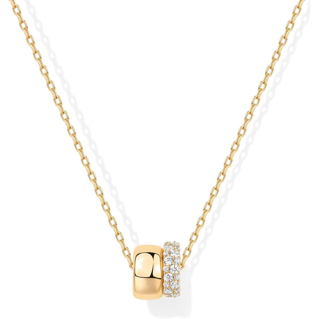 PAVOI 14K Gold Plated Pendant Necklace for Women | Two Distinct Rondelle Pendants with Cubic Zirconia | Sliding Chain Pendant | Trendy Fashion Jewelry